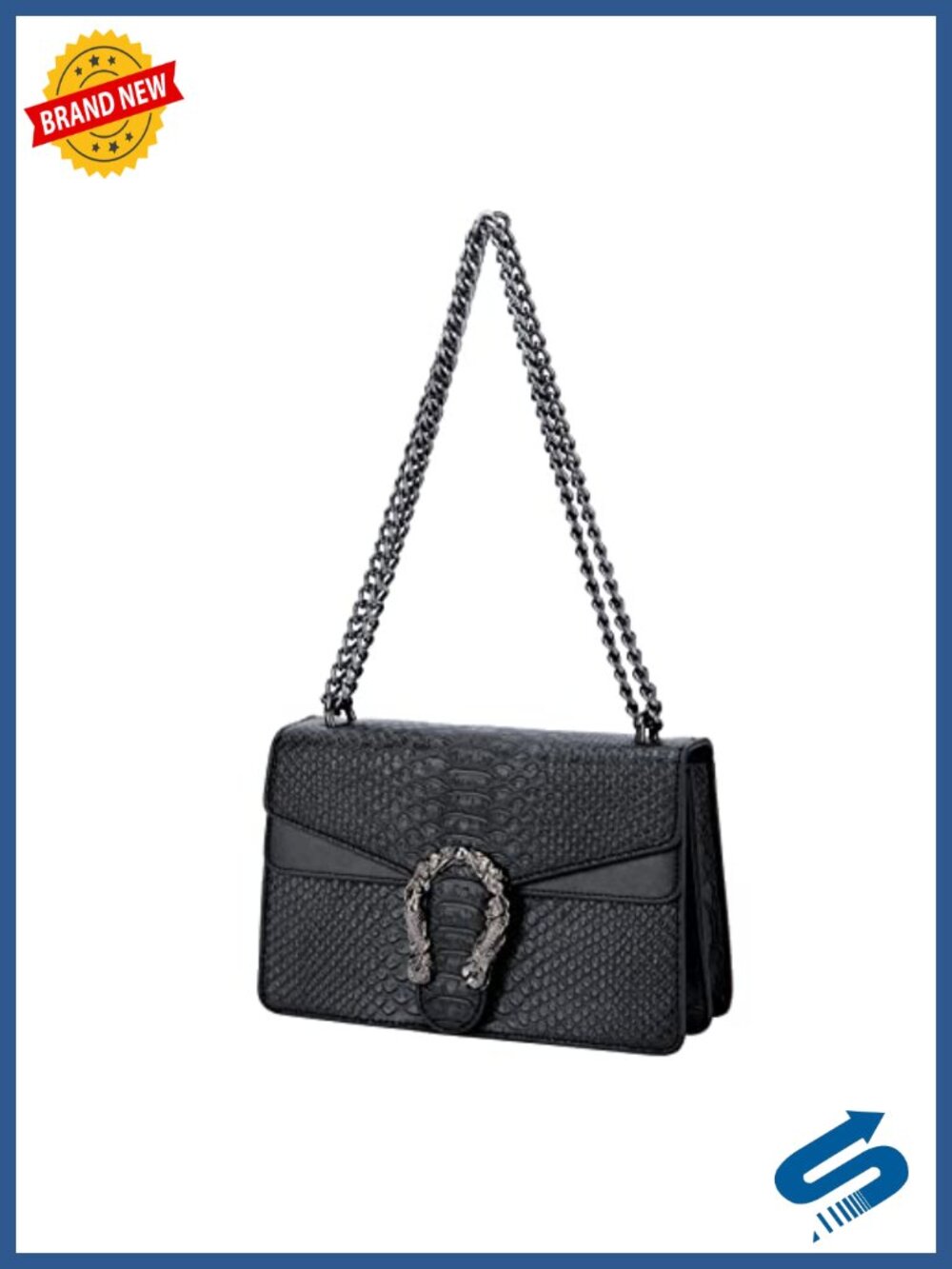 Faux Leather Snake Print Crossbody Bag Satchel Handbag Chain Purse